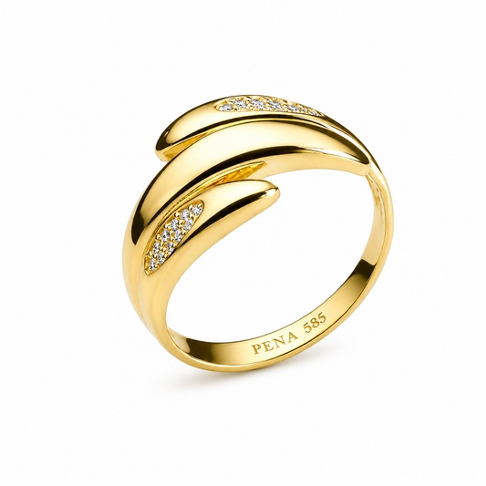 PENA Twin Curve Sparkle 14 Ayar Altın Yüzük