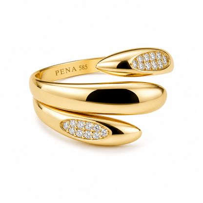 PENA Twin Curve Sparkle 14 Ayar Altın Yüzük